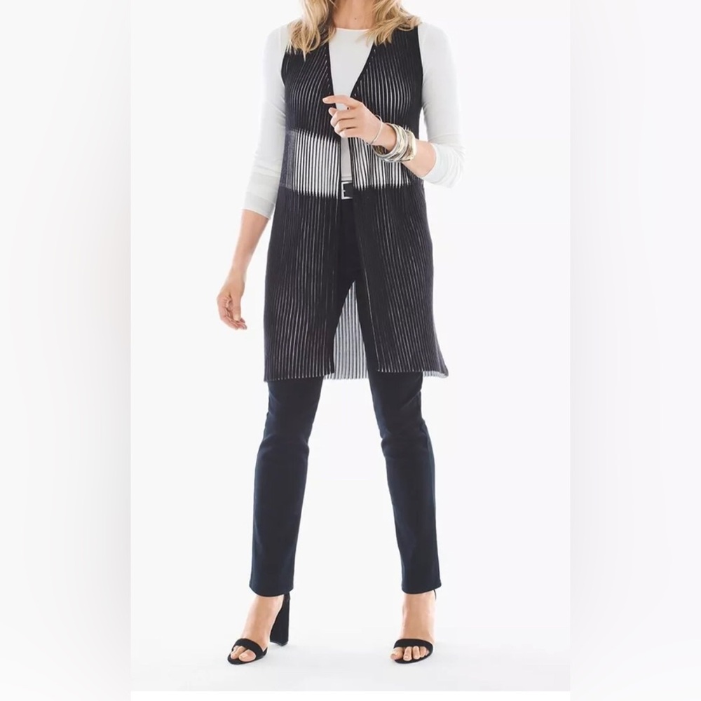 Chico’s Long Ribbed Knit Open Penney Vest Cardigan NWT!